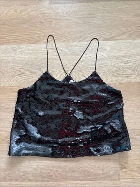 Forever 21 Black Reversible Sequin Cami with Subtle Red & Teal Accents